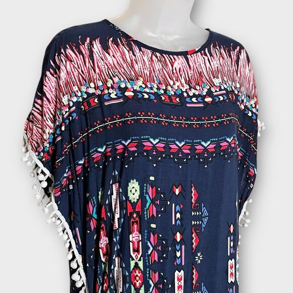 VINTAGE CATO navy multi tribal Aztec boho kaftan swim coverup size Medium/Large - Picture 4 of 6